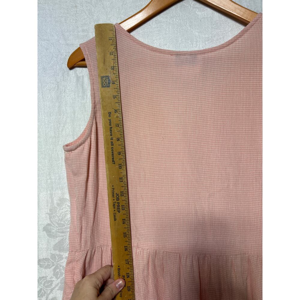 Vintage Midi Shirt Dress 10 Pink Gingham Embroidered Sleeveless Pockets Prairie - Picture 8 of 10